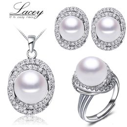 Earrings Necklace 925 Silver Freshwater Pearl Jewelry Sets For Women White Natural Girls Wedding Gift 230307