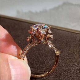 Wedding Rings Rose Flower Zircon For Women Gold Rhinestones Engagement Designer Jewellery Promise Ring Valentine Gift