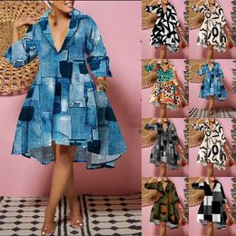 Wholesale Women Clothes Casual Fashion Dresses V-neck Long Sleeve Plaid Printed skirts