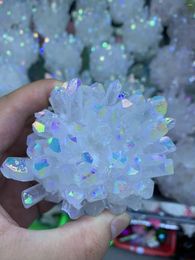 Decorative Figurines Beautiful White Flame Aura Natural Crystal Cluster Mineral Healing Spirit Energy Home Room Aquarium Decoration Gift