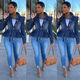 Women's Jackets 2023 Spring Jeans Fashion Trends Casual Personality Solid Long Sleeve Slim Belt Elegant Denim CoatsWomen's