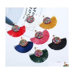 Charm Womens Artificial Coloured Beads Semicircar Fringed Bohemian Long Pendant Fanshaped Tassel Earrings 7 Colour Mixed Batch 12 Piec Dhysx