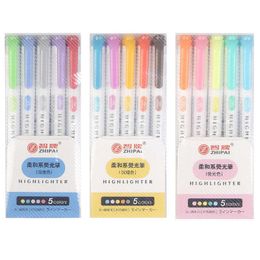 Highlighters 5Colorsbox Lightcolored Highlighter Pen Fluorescent Markers Double Headed Highlighters Art Marker Supply Japanese Stationery J230302