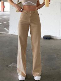 Women's Jeans Casual Loose Women Khaki Solid High Waist Straight Pants Y2K Fashion Wide Leg Mom Denim Stretch Washed Retro Trousers