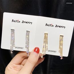 Stud Earrings Needle Super Flash Tassel Zircon Korean Fashion Exaggerated Rhinestone Joker Women's TideStud Odet22 Mill22