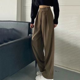 Women's Pants s Spring Summer Wide Leg Suit Women Elegant Hook and Loop High Waist Trousers Ladies Casual Loose Office Long 230306