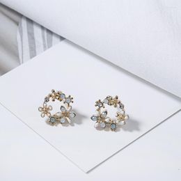 Stud Earrings Korean Version Sweet Color Wreath Temperament Fresh Girl Diamond Petal Shell