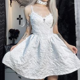 Casual Dresses E-girl Gothic Dark Academia Grunge Mini Vintage Texture Lace Trim A-line Dress Sexy V Neck Clothes Y2K Retro Emo Alt