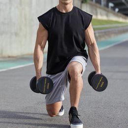 Men's T-Shirts Gyms Bodybuilding Slim Shirts sleeveless O-neck Sleeves Cotton Tee Tops Clothing Men Summer Workout Fitness Brand T-shirt 230307