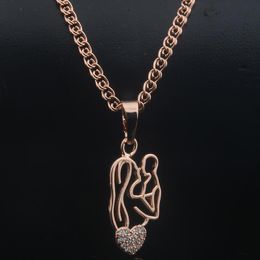 Pendant Necklaces Women Mens 585 Rose Gold Colour Mother Baby With Crystal Heart Jewellery NecklacePendant