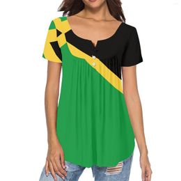 Women's T Shirts Summer Sexy Close-Fitting Charming Ladies Pleated Buckle Shirt Polynesian Samoa Style Flags Pattern Print V-neck Girl Top