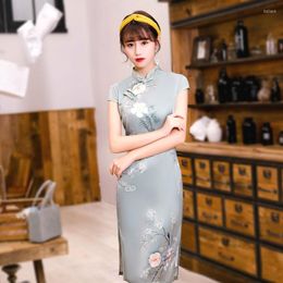 Ethnic Clothing Sheng Coco Ligth Blue Chinese Vintage Cheongsam Dresses Beautiful Qipao Traditional For Women 4XL Plus Size