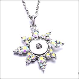 Pendant Necklaces Snap Button Jewelry Rhinestone Colorf Snowflake Oval Shape Fit 18Mm Snaps Buttons Necklace For Women Men Noosa Dro Dhdip