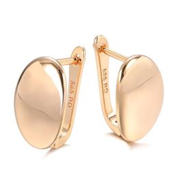 Hoop Earrings & Huggie Women 585 Rose Gold Glossy Oval Hanging Korean Ear Piercing Party Fashion Jewelry 2023