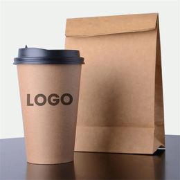 Kraft Paper Cups Disposable Paper Cups with Lid Coffee Milk Cup Papers Cup Drinking Party Supplies