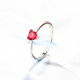 Band Rings Silver Color Red Heart Valentine's Day Gift Temperament Personality Sweet Fashion Female Resizable Opening Rings SRI175 AA230306