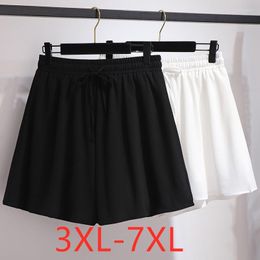 Women's Shorts 2023 Summer Plus Size Women Clothing For Large Loose Casual Elastic Waist Chiffon Belt White Black 7XL