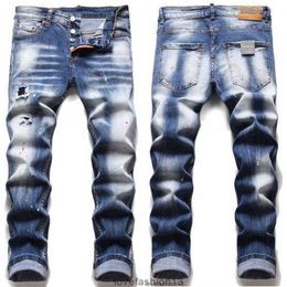 Men brown jeans Rips Stretch Black Jeans Men's Fashion Slim Fit Washed Motocycle Denim Pants Panelled Hip