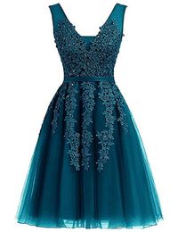 Short Homecoming Dresses Sexy V-Neck Crystal Appliques Party Gowns A-Line Lace-up Princess Birthday Mini Prom Graudation Cocktail Party Gowns 16