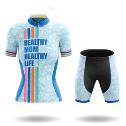 Healthy Mom Healthy Life Women Summer Cycling Jersey Set Short Sleeve Mountain Bike Cycling Clothing Breathable MTB Bicycle Clothes Wear Suit V27