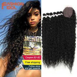 Synthetic Wigs Fashion Idol Afro Kinky Curly Hair with Closure for Black Women Soft Long 30inch Ombre Golden Synthetic Heat Resistant 230227