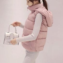 Women's Vests 2023 Autumn Winter Women's Down Cotton Vest Coat Girls Wear Casual Zipper Hooded To Keep Warm And Light Pink