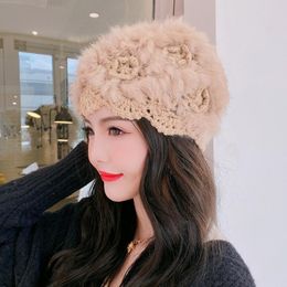 Beanies Beanie/Skull Caps Autumn Winter Hat Women Knitted Flower Fur Skullies High Quality Lady Beanie Female BeaniesBeanie/Skull Beanie/Sku