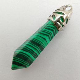 Pendant Necklaces 8x38MM Green Malachite Stone GEM Pillar Jewellery For Woman Gift Pendulum S222Pendant