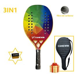 Tennis Rackets 100% Full Carbon Fiber Beach Tennis Racket Camewin Rough Surface No Glass fiber With Cover Bag One Overglue Gift High Quality 230307