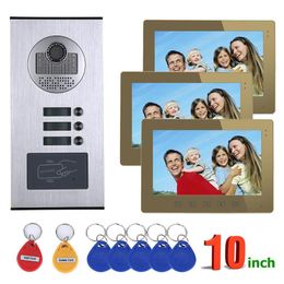 Video Door Phones Wired Intercom Systems 3 Apartments 10 Inch Phone System RFID IR-CUT HD 1000TVL Doorbell CameraVideo