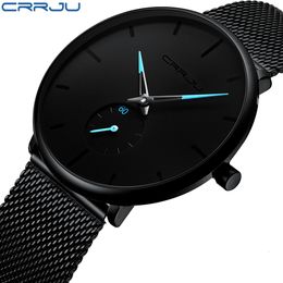 Wristwatches CRRJU Fashion Mens Watches Top Brand Luxury Quartz Men Casual Slim Mesh Steel Waterproof Sport Relogio Masculino 230307