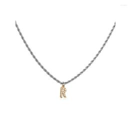 Pendant Necklaces Twist Chain 26 Letter Necklace Fashion Gold Z Stainless Steel Cool Collar Hombre Rhinestone Bijoux Femme Adults Kids