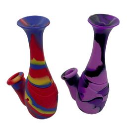 Colourful Silicone Bubbler Waterpipe Pipes Dry Herb Tobacco Philtre Metal Porous Bowl Innovative Flower Vase Style Bong Hookah Smoking Cigarette Hand Holder