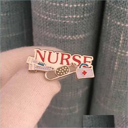 Pins Brooches 50Pcs Wholesale First Aid Kit Enamel Lapel Pin And Brooch Red Nurse Needle Pins Bandaid Doctor Medical Hospital Metal Dhkj4