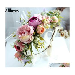 Headpieces Rustic Floral Brides Crowns Outdoor Wedding Kids Girls Garlands Headwear Hiarband Artificial Flowers Boho Country Hair Ac Dhqkw