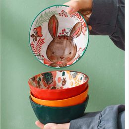 Bowls 4.7 Inch Creative Ceramic Cartoon Eating Bowl Household Small Single-sided Cute Girl Heart Children Tableware