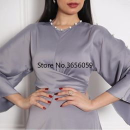 Ethnic Clothing Muslim Soft Satin Wrap Front Maxi Dress Abaya Women Elegant Long Flare Sleeve Attached Belt Islamic Dubai Turkey Clohtes