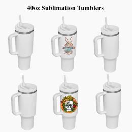 New 40oz Stainless Steel Sublimation Tumblers Cups With Silicone Handle Lid Straw 2nd Generation Big Capacity Travel Car Mugs Vacuum Insulated Water Bottles 0307
