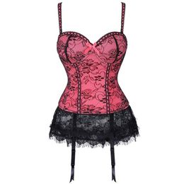 Bustiers & Corsets Lace Corset Dress Sexy Underwear Overbust Bustier With Cup Push Up Bra Straps Belt Women Breathable Lingerie