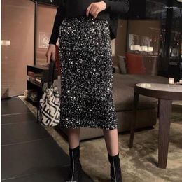 Skirts Sexy Women Sequins Glitter Pencil Skirt Fashion Autumn Winter High Waist Slim Bodycon Knee Length Club Party