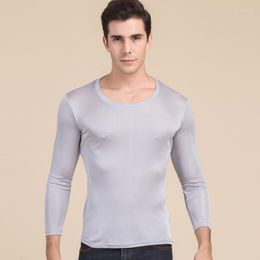 Men's T Shirts Spring Middle-aged Men Silk Crewneck Long Sleeve T-shirt Mulberry Double-sided Knit Undershirt Plus Size Top