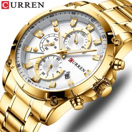 Wristwatches Gold Watches Mens Luxury Top Brand CURREN Quartz Wristwatch Fashion Sport and Causal Business Watch Male Clock Reloj Hombres 230307