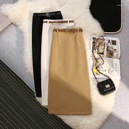 Skirts Drape Suit Fabric Simple Skirt For Women 2023 Spring And Summer Female Slim High Waist A-shaped Medium Length Casual