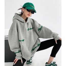 Wo Sweatshirts Mens Hoodies Sweatshirts Womens Clothing Grey Vintage Street Hoodie Letter Embroidery Long Sleeves Casual Hip Hop Oversize Baggy Ladi 230307