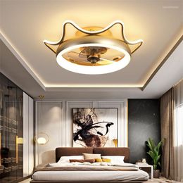 Pendant Lamps Crown Bedroom Light Chandelier Ceiling Fan Pendent Lamp Luxury Children's Room Girls' Droplight Acrylic 48w 80w