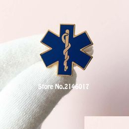 Pins Brooches 100Pcs Custom Nursing Ambance Lapel Pin Blue Enamel Snake Symbol Metal Badge Star Of Life Paramediciron Doctor Pins B Dhae1