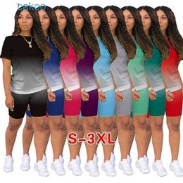 Gradientendesigner 2-teilige Hosen Set Frauen Sports-Tracks-Aufenthalte Casual Sports Short Sleeve T-Shirt Biker Shorts Anzüge plus Größe Jogger Kleidung S-5xl