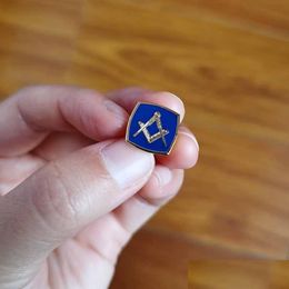 Pins Brooches 10Pcs Wholesale Mason Pins And Masonic Lapel Pin Metal Badges Square Compass Without G Enamel Blue Lodge Drop Deliver Dhdsb