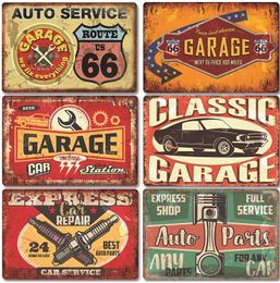 Garage Metal Tin Signs Poster Vintage Route 66 Car Metal Tinplate Retro Plaque Garage Tyre Shop Wall Art Decor 30X20cm W03