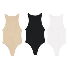 Women's Tanks Women Sleeveless Bodycon Slim-Fit One-Piece Bodysuit Halter Neck Racerback Solid Colour Thong Leotard Jumpsuit Top